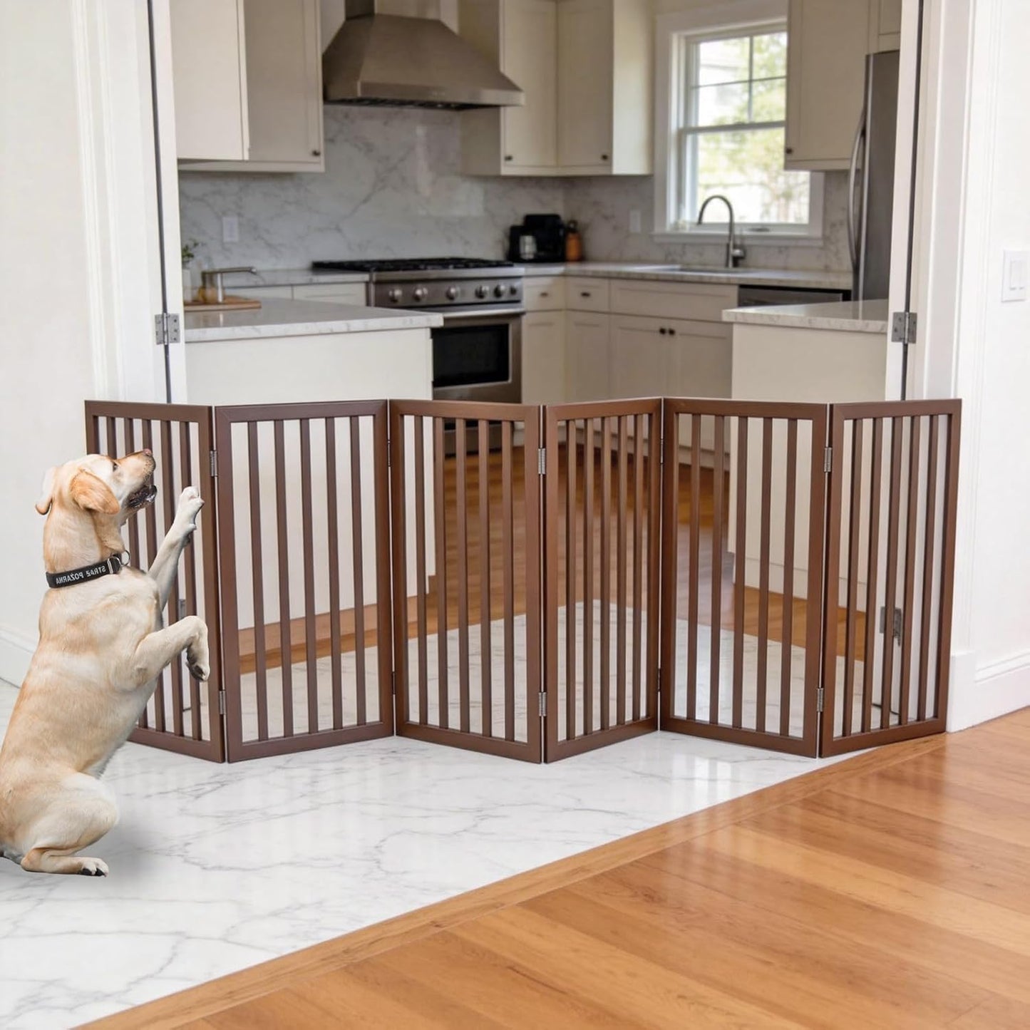Dog Gate Indoor, Freestanding Dog Fence for The House, Doorways, Hallways,or Stairs,Pet Gate Foldable Wooden,Expandable 24" Height 3 Panels,White