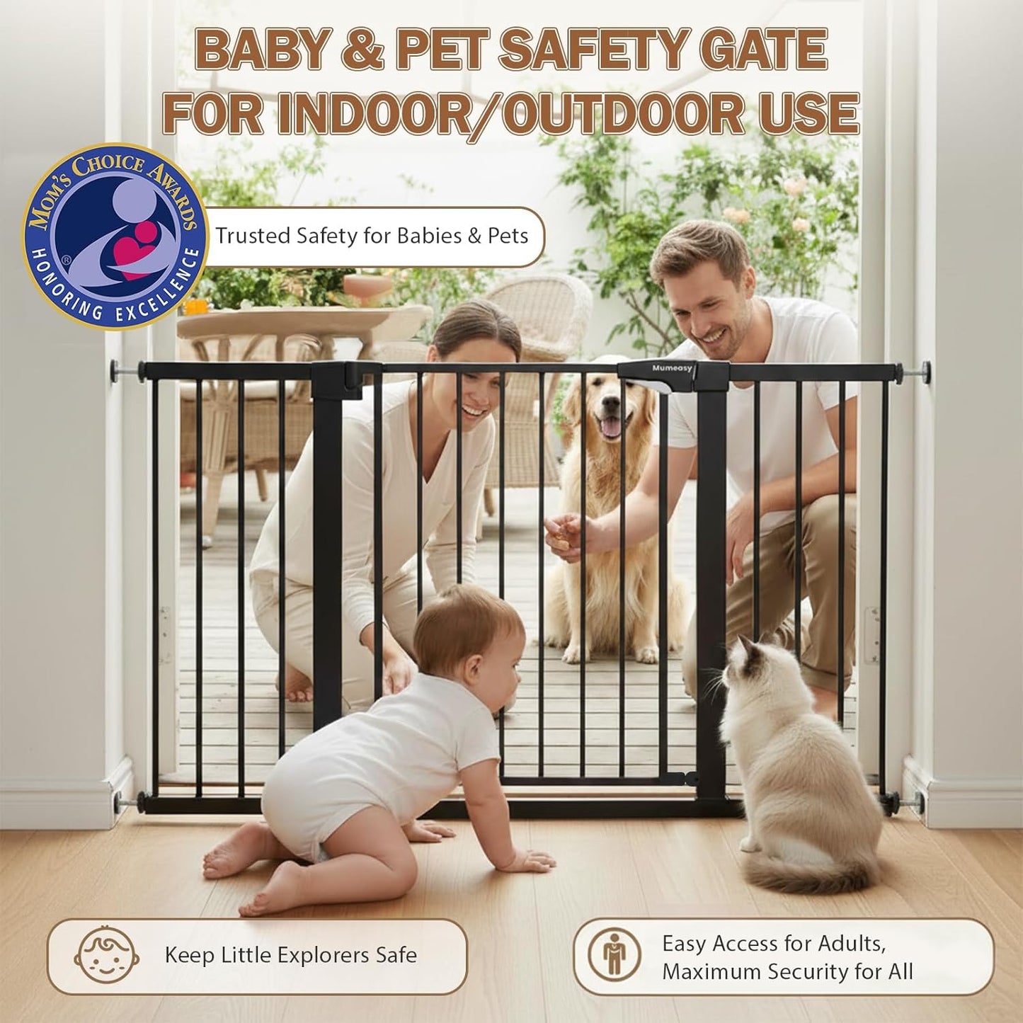 Mumeasy Baby Gate Extra Wide, 29.7-51'' Pressure Mounted Dog Gate with Walk Thru Door, Auto Close Pet Gate for House, Stairs, Doorways,Black