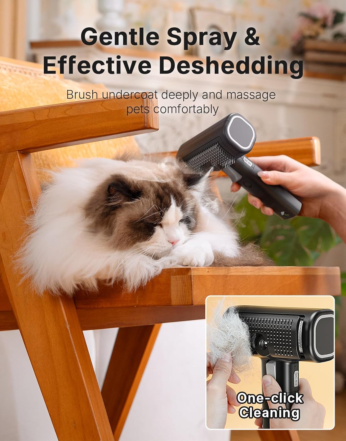 4-in-1 Cat Brush for Shedding, Undercoat Dog Grooming Rake for Deshedding Dematting, Hair Removal Comb Brush for Long & Short Haired Indoor Pets