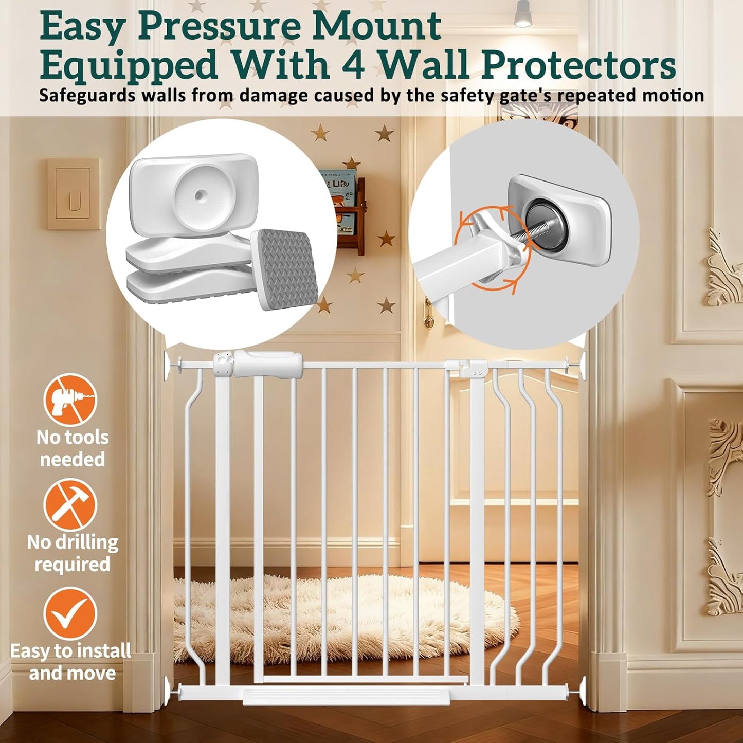 Extra Wide Baby Gates for Doorways 71.65"-85.82" Extra Wide Baby Gate Dog gate Pressure Mounted No Drilling with Walk-Through, Auto-Close & Dual-Direction Swing for Large Wide Opening Black