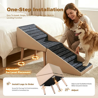 Dog Ramps for Small Dogs, Removable Non-Slip Mat, Foldable Wooden Dog Ramp, Split Ottoman Design for Small Frenchie, Pomeranian, Dachshund, Schnauzer, Chihuahua and so on （Light Brown）