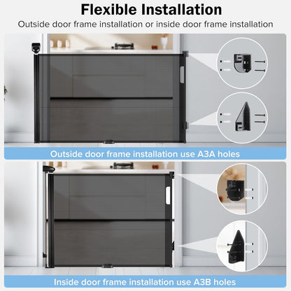 Retractable Baby Safety Gate, 33.8" Tall Extends to 55" Wide, Dual Lock, Adjustable Mounting, Extendable Pet Gate for Hallways, Stairs, Indoor & Outdoor（Black）