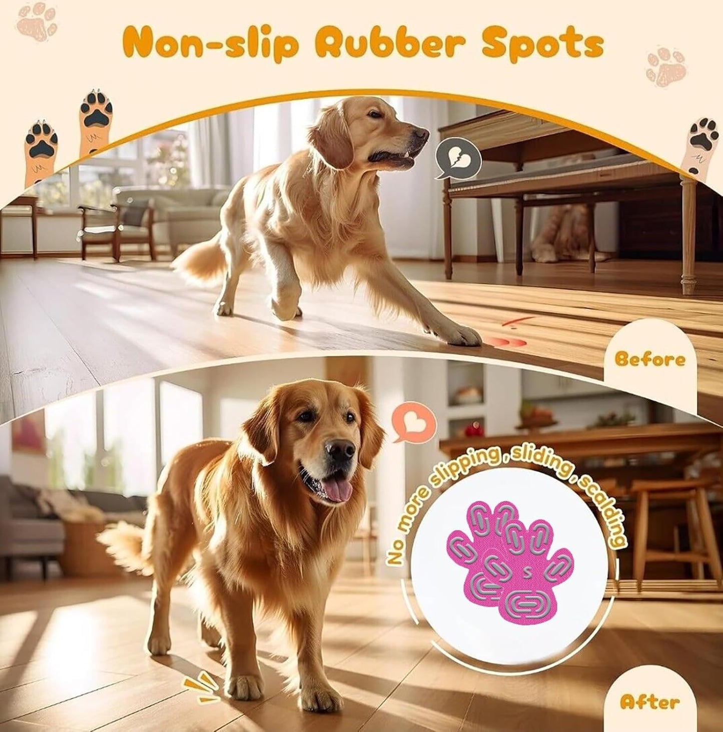Dog Paw Protector Anti Slip Toe Grips Paw Pads for Dogs Traction, 8 Sets 32 Pads Disposable Self Adhesive Resistant Dog Shoes Boots Socks Replacement Dog Grippers for Senior Dogs (Rose Red3, S)