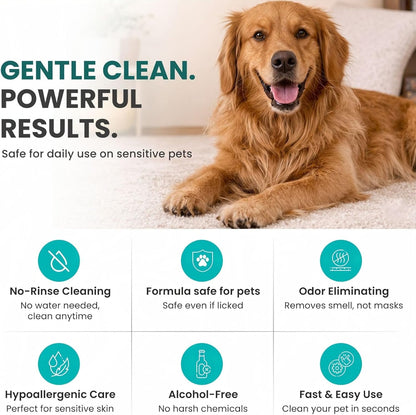 Hypoallergenic Pet Glove Wipes for Dogs & Cats - 7 Individually Wrapped Disposable No-Rinse Grooming Mitts | Lick-Safe Waterless Cleaning Gloves for Paws, Butt, Face & Fur | Deodorizing & Soft