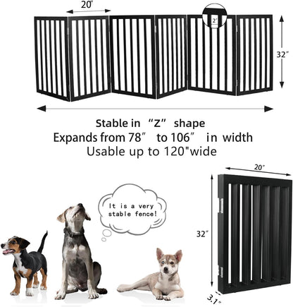 ZJSF Freestanding Indoor Dog Gate for House Foldable Wood Brown Puppy Gate for Doorways Pet Gate for Stairs Extra Wide Pet Fence 24" Height 2 Panels