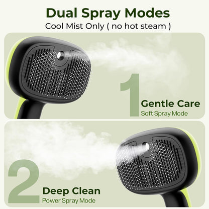 Pecute Cat Steam Brush, Self-Cleaning Steam Cat Brush with 2 Water Spray Modes, Large Capacity Tank, Steaming Renu Dog Brush for Shedding Massaging Grooming, Cool Mist Only