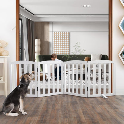 ZJSF Foldable Freestanding Indoor Dog Gate for House Wood White Long Pet Gates Dog Fence for Stairs Puppy Gates for Hallways,Pet Fence, Puppy Gate,Support Feet Included 24 "Height-3 Panels