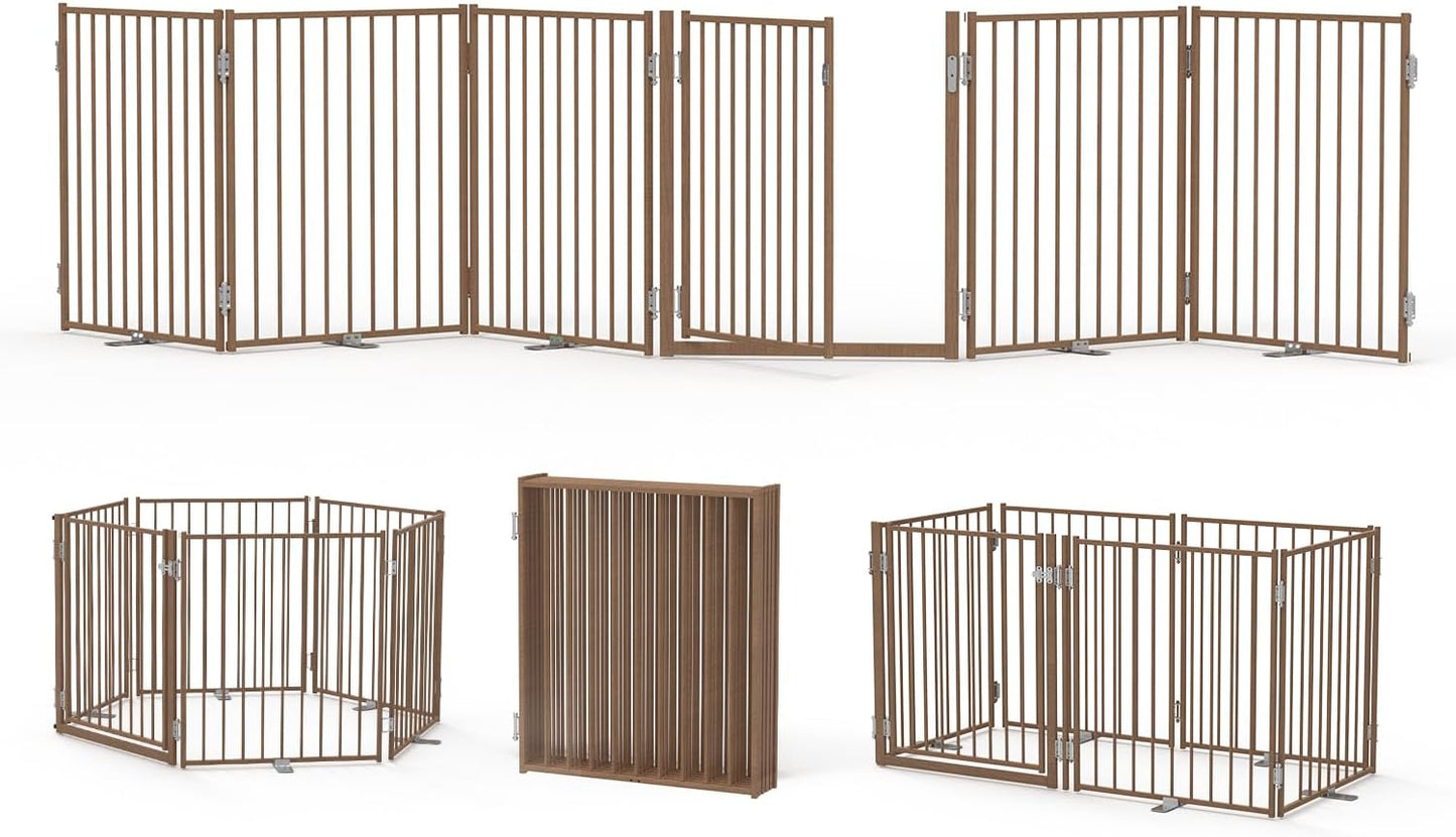 No Pawblems Free Standing Dog Gate with Door, 30'' Tall Foldable Dog Fence for Indoor & Outdoor, Up to 78 Inch Extra Wide Puppy Gate for Stairs, Hallways, Doorways, Deck, Yard (Black, 3 Panels)