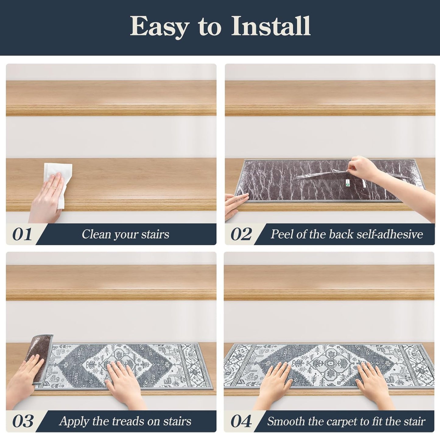 Lahome Stair Treads Non Slip 15 Pack 8" X 30" Stair Treads for Wooden Steps, Washable Self Adhesive Stair Runners Stain Resistant Stair Carpet, Edging Staircase for Kids Elders and Dogs Dorie, Taupe