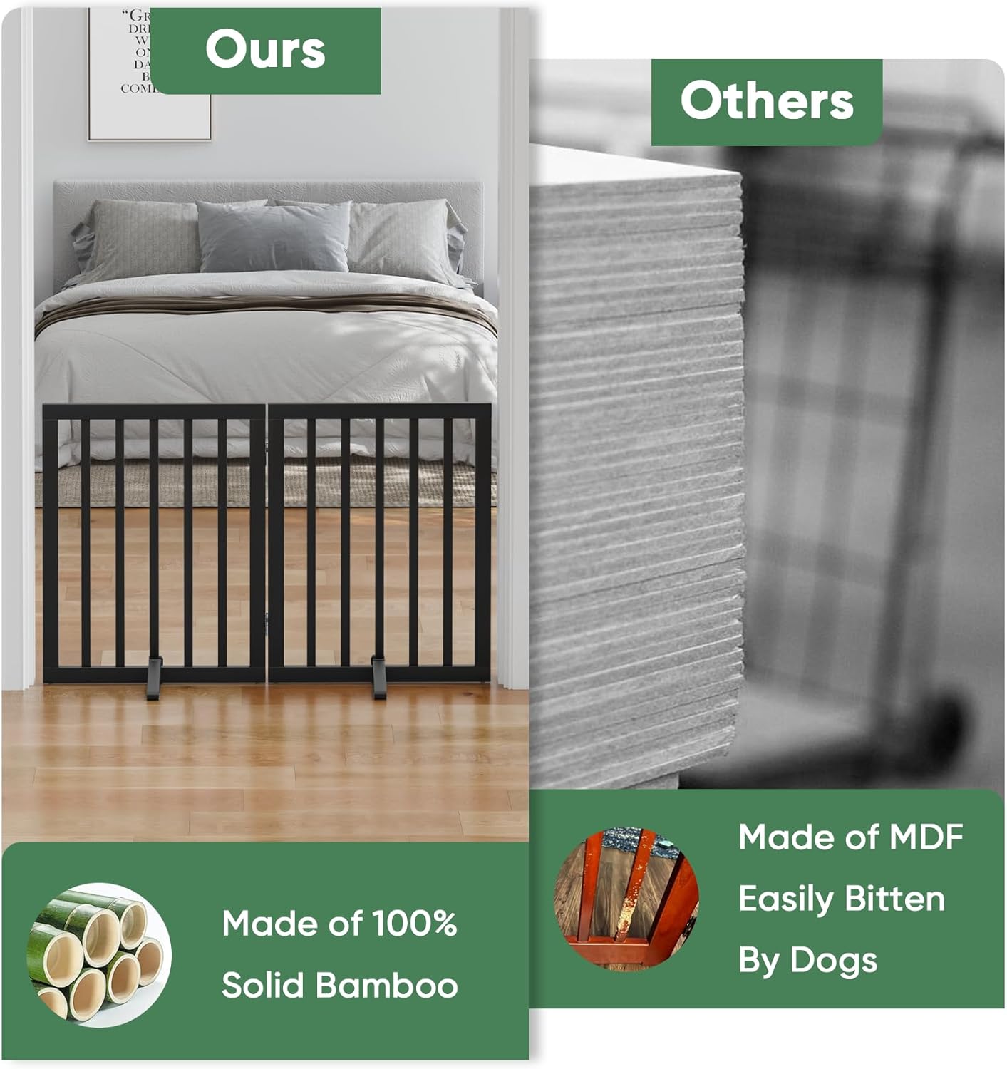 Freestanding Foldable Dog Gate - 4 Panel Room Divider with Metal Support Feet (Black)