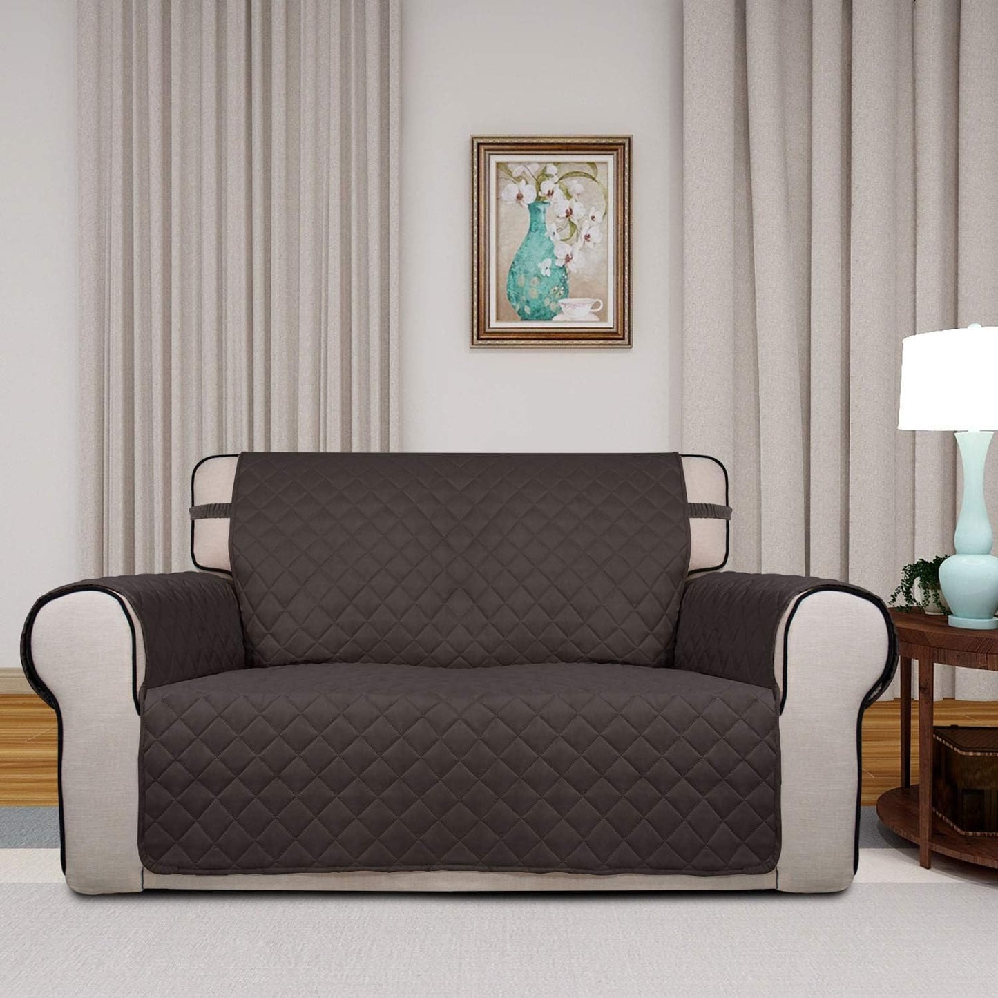 PureFit Reversible Quilted Sofa Cover, Water Resistant Slipcover Furniture Protector, Washable Couch Cover with Non Slip and Elastic Straps for Kids, Dogs, Pets (Sofa, Gray/Light Gray) - Colors A