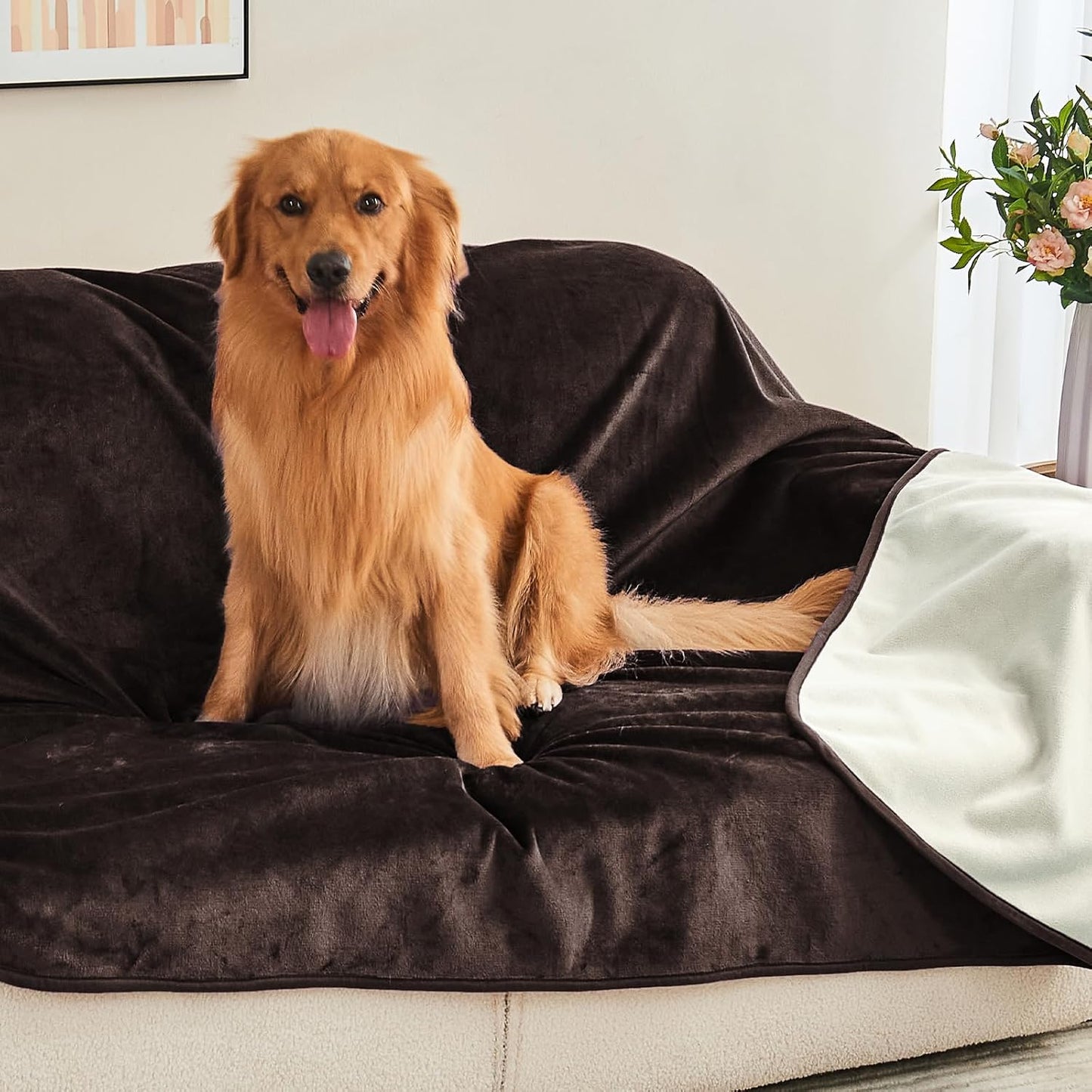 Waterproof Blanket 60"x80" for Adults, Reversible Waterproof Bed Cover for Dogs Cats Pets, Soft Leakproof Blanket for Bed Couch Sofa Furniture Protector, Dusty Pink/Off White