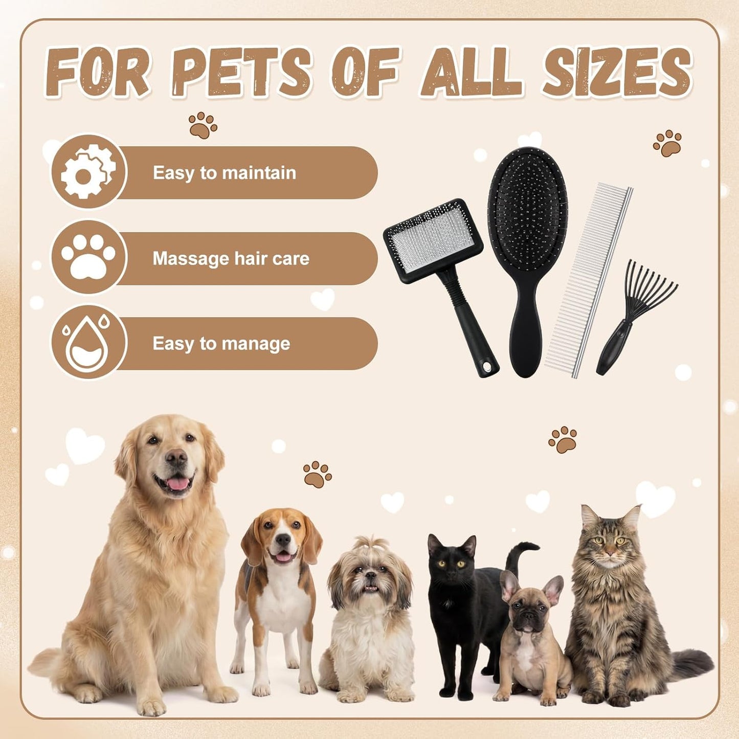 Zhehao Slicker Brush for Pets Dog Grooming Brushes Kit, Long Pin Brush Metal Comb for Long Haired Dogs and Cats to Effectively Remove Tangles, Knots and Mats