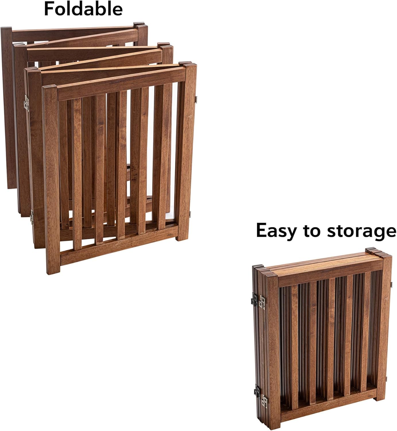 LZRS 2-Panel Wooden Free Standing Foldable Dog Gate Indoor – Solid Hardwood 24" High, Step-Over Safety Pet Gate for Doorways, Stairs & Small Spaces - Indoor Use, White