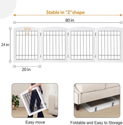 LZRS 2-Panel Freestanding Foldable Wood Dog Gate – Solid Wood & Steel Wire, Chew-Resistant Pet Barrier for Indoor Use, Ideal for Small to Medium Dogs, White