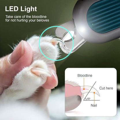 Odoland Cat Nail Clipper with LED Light and Nail File, Dog Claw Trimmer with Bright Light to Avoid Excessive Cutting - Pet Grooming Tool for Tiny Dog Cat Kitten Bunny Rabbit Pink