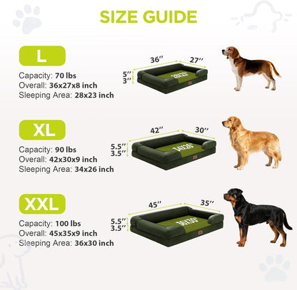 Extra Large Dog Bed, Orthopedic XL Washable Memory Foam Bed for Big Dogs Waterproof Pet Couch Sofa Bolster with Removable Cover, Non-Slip Bottom, Tennis Ball Toy, 42x30
