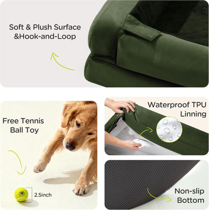 Extra Large Dog Bed, Orthopedic XL Washable Memory Foam Bed for Big Dogs Waterproof Pet Couch Sofa Bolster with Removable Cover, Non-Slip Bottom, Tennis Ball Toy, 42x30