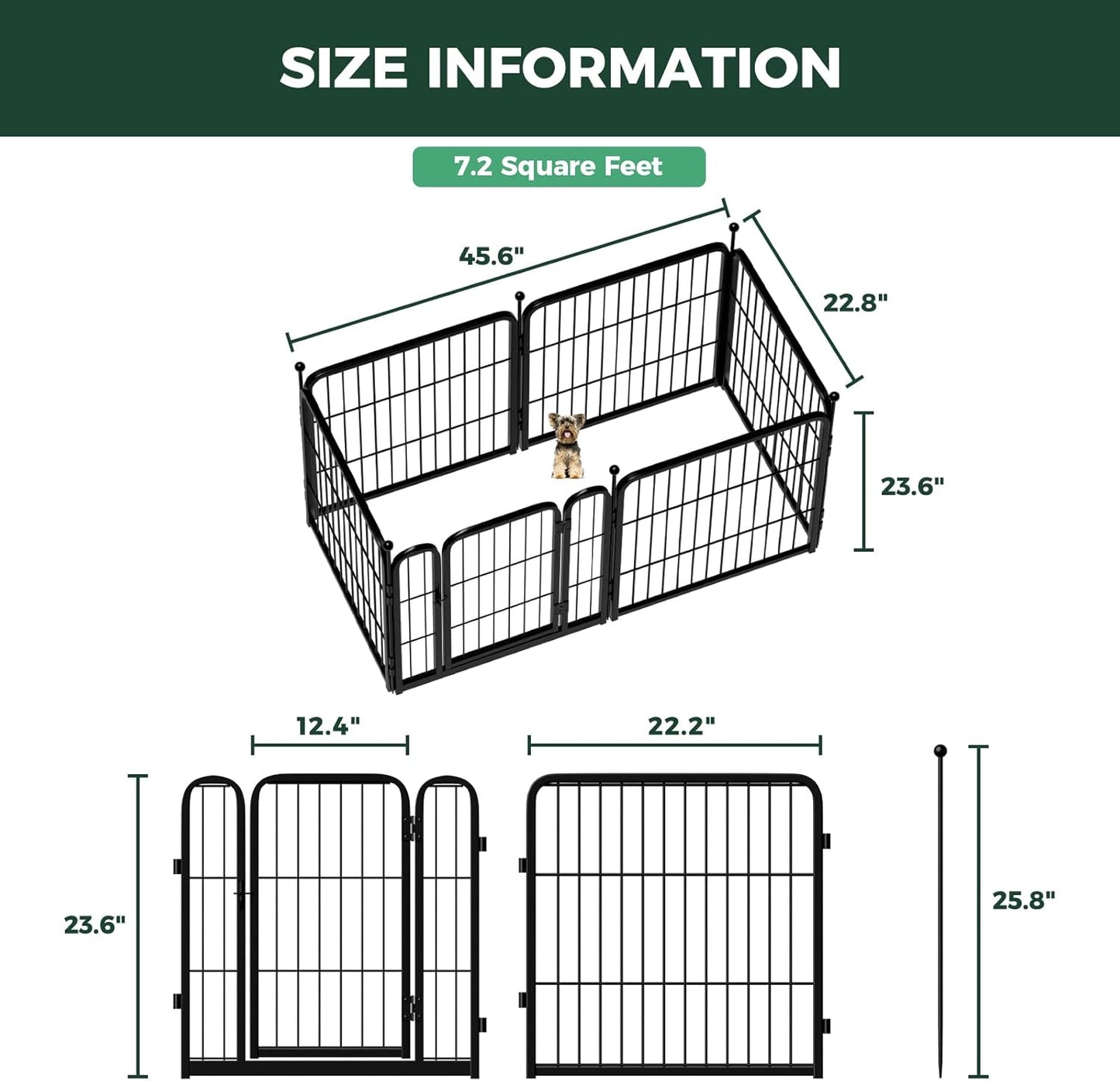 FXW Rollick Unleashed Dog Playpen for Indoor, Yard, RV Camping, 24 inch 8 Panels for Small and Puppy Dogs, Black│Patented