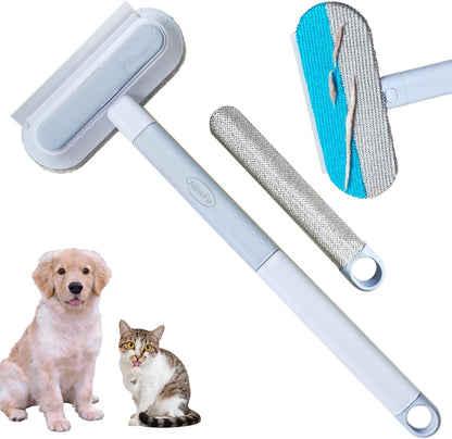 Reusable Pet Hair Remover Brush Cat Dual-Fabric Efficient Pet Hair Removal Tool for Couch, Beds, Carpet Long Handle Cats Hairs Remover Easy Pet Hairs Remove Brush 4 in 1 Kitten Puppy Rabbit Fur Clean