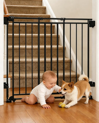 Extra Wide Baby Gate for Doorways 29" Tall Safety Gate for Kids&Pets,Pressure Mounted with Auto Close,Walk-Thru Metal Gate,Adjustable Width 26.4"-43",Indoor Pet Gate for Stairs & Hallways Black