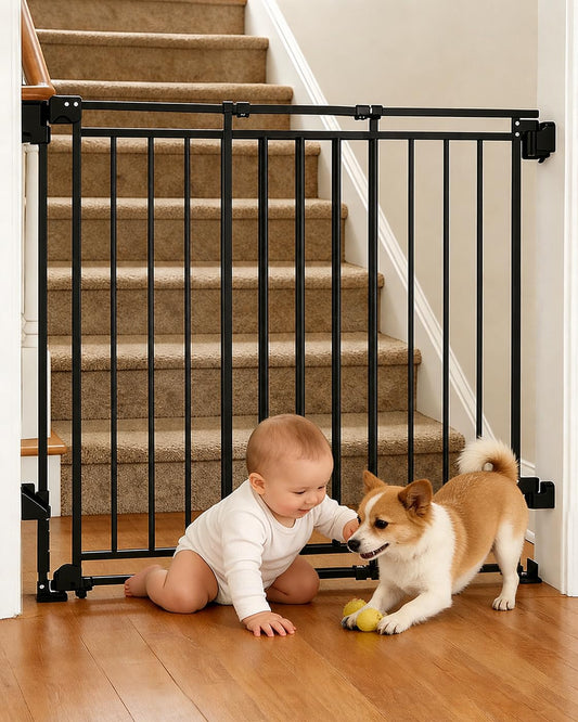 Extra Wide Baby Gate for Doorways 29" Tall Safety Gate for Kids&Pets,Pressure Mounted with Auto Close,Walk-Thru Metal Gate,Adjustable Width 26.4"-43",Indoor Pet Gate for Stairs & Hallways Black