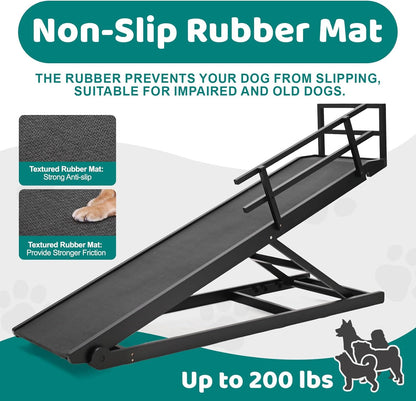 Dog Ramp for Bed, Adjustable Pet Ramps for Dog to Get on Bed, Non-Slip Rubber Surface - Folding Wooden Dog Ramp for Small/Large/Old Dogs, Adjustable up to 27.5 inch High Beds, Safety Railings