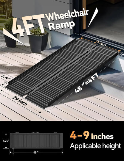 FACHNUO 2 Feet Portable Wheelchair Ramp, Non-Skid Aluminum Handicap Ramps with Handle, Folding Threshold Wheel Chair Ramp for Home Steps, Stairs, Entry, Doorways, Applicable Height 2-6 inches