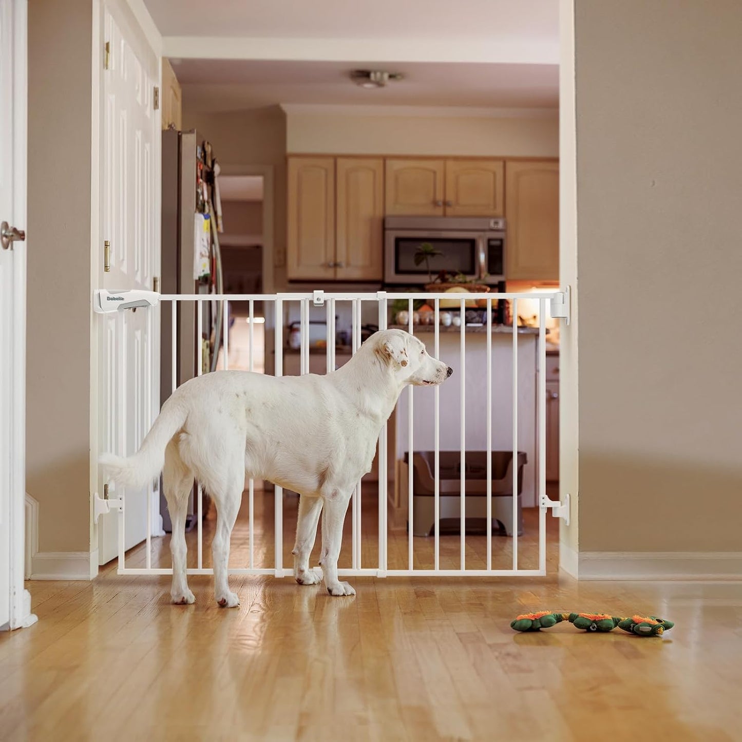 Babelio Baby Gate for Stairs, Kitchen & Doorways, 26-43" W 28" H No Bottom Bar| Easy Installation| One-Handed Operation| Auto-Close| Hardware Mount (Drill Needed) Safety Dog/Pet Gate Indoor (White)