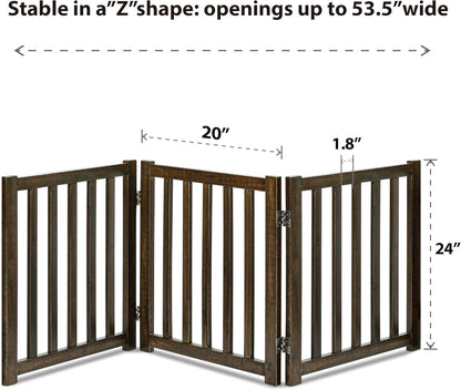 LZRS 2-Panel Wooden Free Standing Foldable Dog Gate Indoor – Solid Hardwood 24" High, Step-Over Safety Pet Gate for Doorways, Stairs & Small Spaces - Indoor Use, White