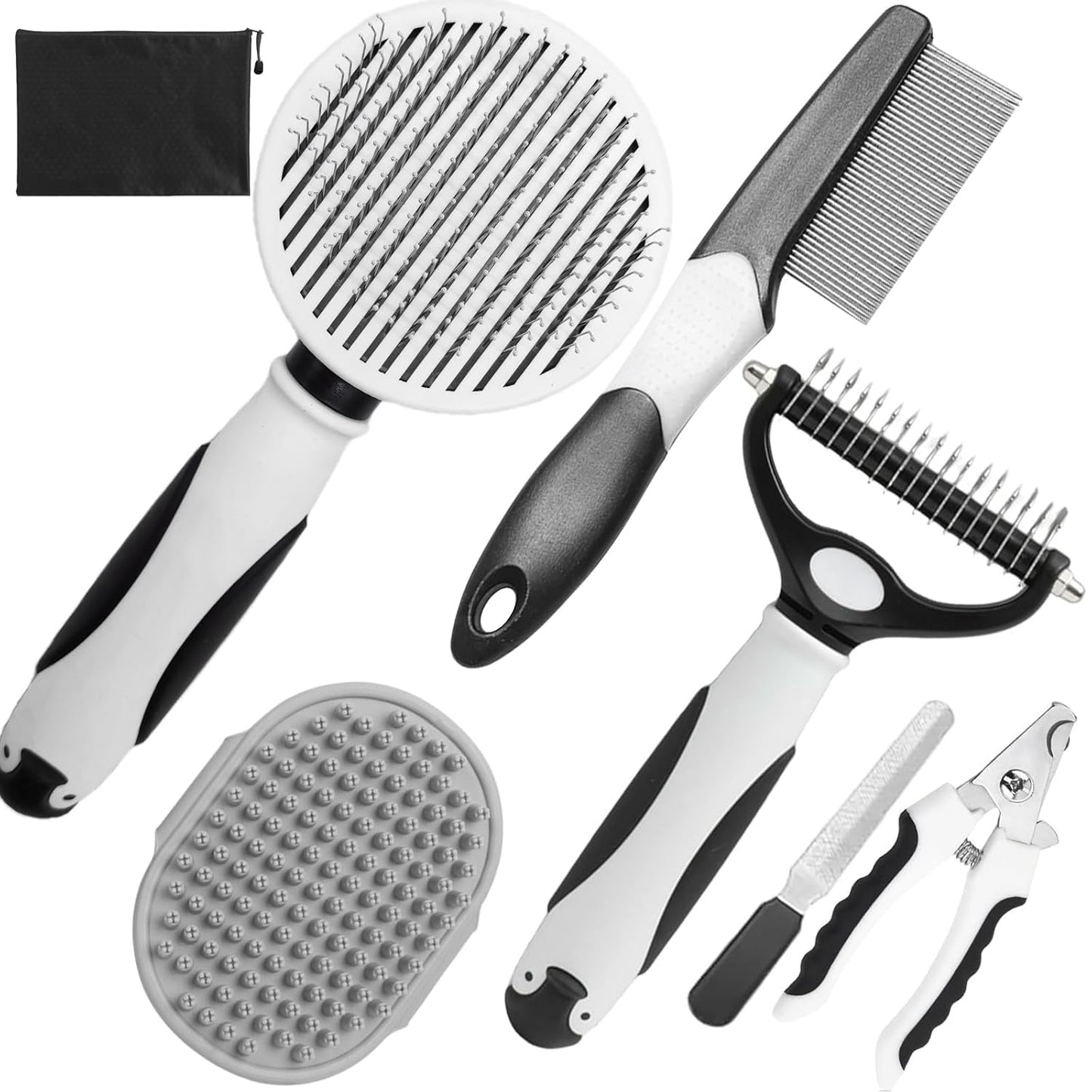 Dog Brush for Shedding,7 PCS Pet Grooming Brush Kit to De-fur & Hair Slicker Deshedding Brushes with Undercoat Rake Comb Bath Brush&Nail Clipper for Grooming Short Long Haired Dogs Cats Blue