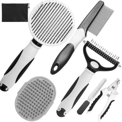 Dog Brush for Shedding,7 PCS Pet Grooming Brush Kit to De-fur & Hair Slicker Deshedding Brushes with Undercoat Rake Comb Bath Brush&Nail Clipper for Grooming Short Long Haired Dogs Cats Blue