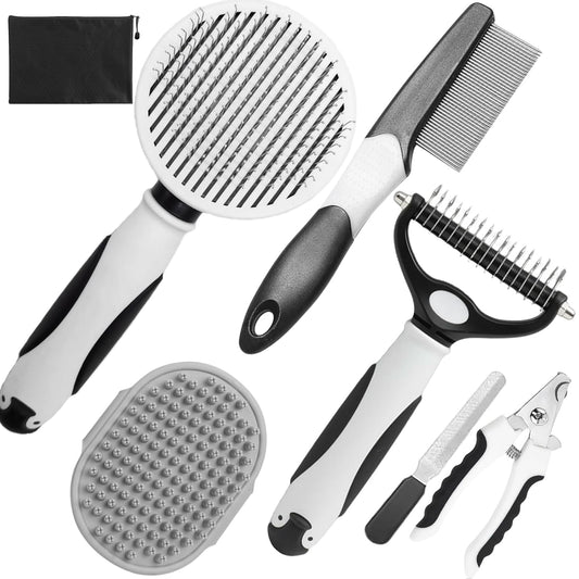 Dog Brush for Shedding,7 PCS Pet Grooming Brush Kit to De-fur & Hair Slicker Deshedding Brushes with Undercoat Rake Comb Bath Brush&Nail Clipper for Grooming Short Long Haired Dogs Cats Blue