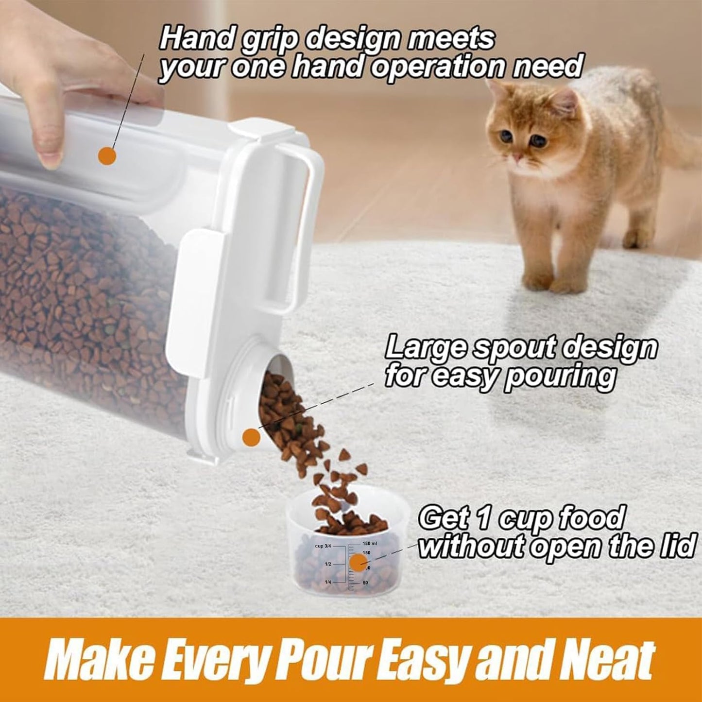 Dog Cat Food Storage Container, Pet Food Container Airtight with Large Spout & Cup, BPA-Free Plastic Food Dispenser for Pet Food, Bird Seed, Rice, Flour - Pink 2.5-5lb (1 pack)