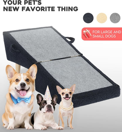 Dog Stairs for Small Dogs and Cats – 2-in-1 Dog Ramp for Couch and Low Bed, 16.5'' Foldable Wooden Pet Ramp, Sturdy Multi-Use Split Ottoman Design, Beige