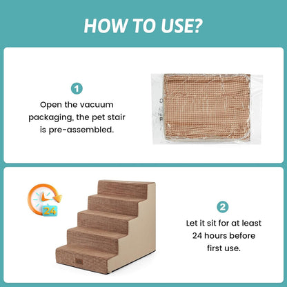 COZY KISS Dog Stairs for Small Dogs, 4 Tier Wider Pet Stairs for Couch and Beds, 17.7" H Non-Slip Dog Steps for Old Cats, Puppy, Small Medium Dogs, 17.7x23.6x17.7 inch, Beige