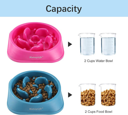 MateeyLife Slow Feeder Dog Bowls 2PCS, Anti-Choking Puzzle Dog Food Bowls, Anti-Slip Interactive Feeding Slow Down Eating, Bloat Stop Maze Dishes for Medium Breeds Pink&Purple