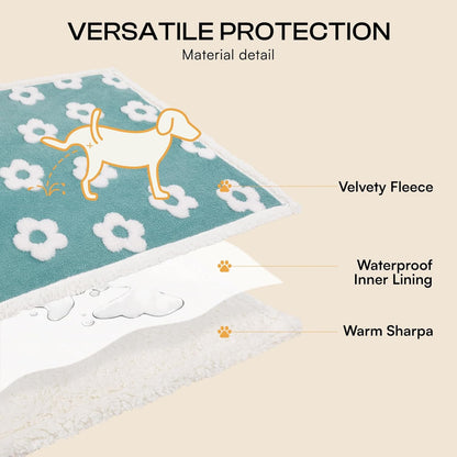 Luciphia Waterproof Pet Blanket for Medium Large Dogs Washable Fluffy Thick Jacquard Shag Fleece Warm Sherpa 3D Textured Flower Print for Cats Puppy Couch Protection (Green,40x28 inches)