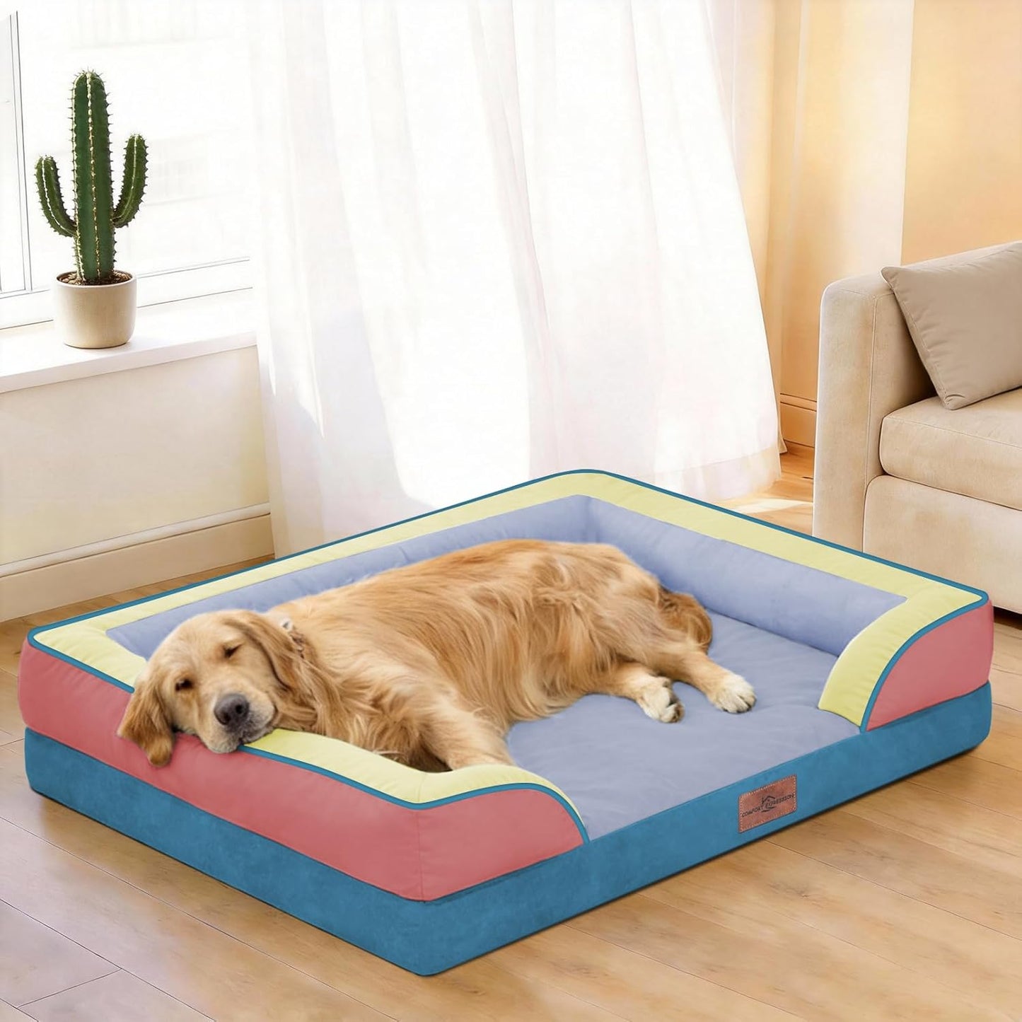 Comfort Expression Orthopedic Dog Bed for Extra Large Dogs 42x30 Inch, Waterproof Egg Crate Foam XL Pet Bed with Removable Bolsters, Dog Couch with Washable Cover & Non-Slip Bottom, Grey - Colors B