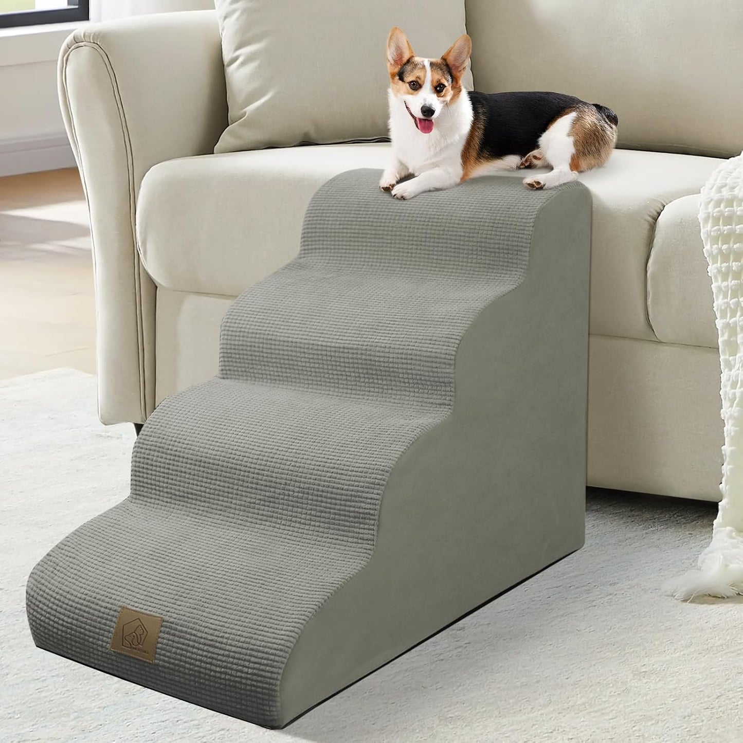 Mestuel 2-Tiers Extended Dog Stairs Steps for Couch Sofa, Dog Stairs for Small Dogs, Pet Stairs Ramp Ladder Friendly to Small Old Joint Injury Dogs Cats,Non-Slip & Washable,Blue
