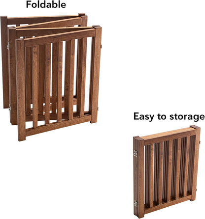 LZRS 2-Panel Wooden Free Standing Foldable Dog Gate Indoor – Solid Hardwood 24" High, Step-Over Safety Pet Gate for Doorways, Stairs & Small Spaces - Indoor Use, White