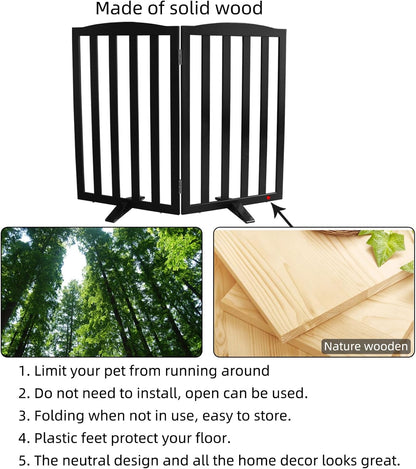 Freestanding Dog Gate Indoor,Doggie Gate Foldable Dog Gates for Doorways,Stairs or Hallways, Wooden White Pet Gate for the House, Pet Fence with Support Feet Included,24 "Height-4 Panels