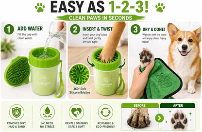 Dog Paw Cleaner Cup for Dogs – Paw Washer for Muddy Paws After Walks – Soft Silicone Scrubber Pet Paw Cleaner with Microfiber Towel – Portable Dog Paw Cleaning Kit for Small & Large Dogs