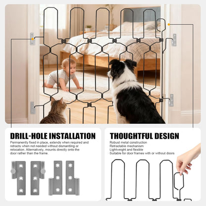 Retractable Dog Gate for Front Door, 30.7" W x 30.7" H Safety Metal Pet Gate for Dogs When Opening, Easy Install Front Entry Dog Door Barrier