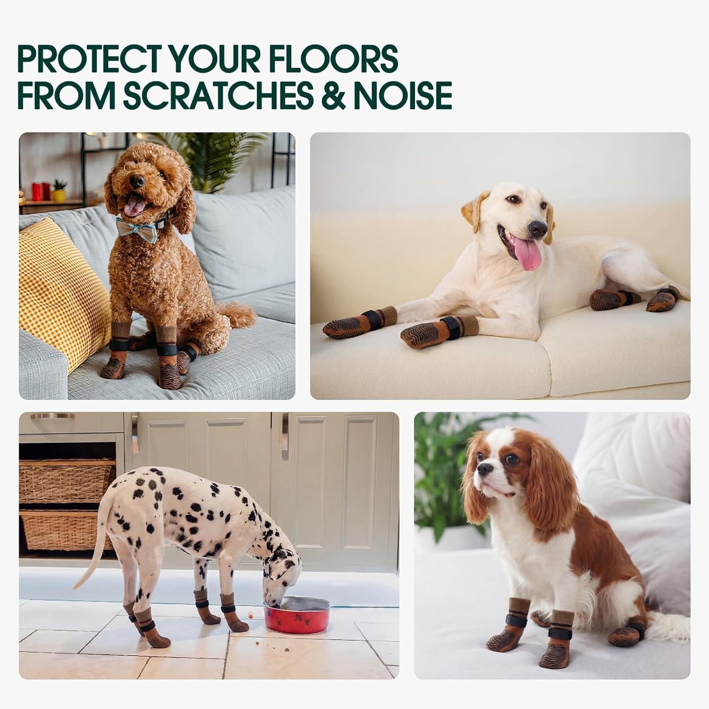 Kuoser Non Slip Dog Socks for Hardwood Floors, Dog Grippy Socks with Double-Sided Traction, Anti Slip Dogs Booties Paw Protectors to Prevent Licking Paws for Small Medium Large Senior Dogs, 4 Pack-M
