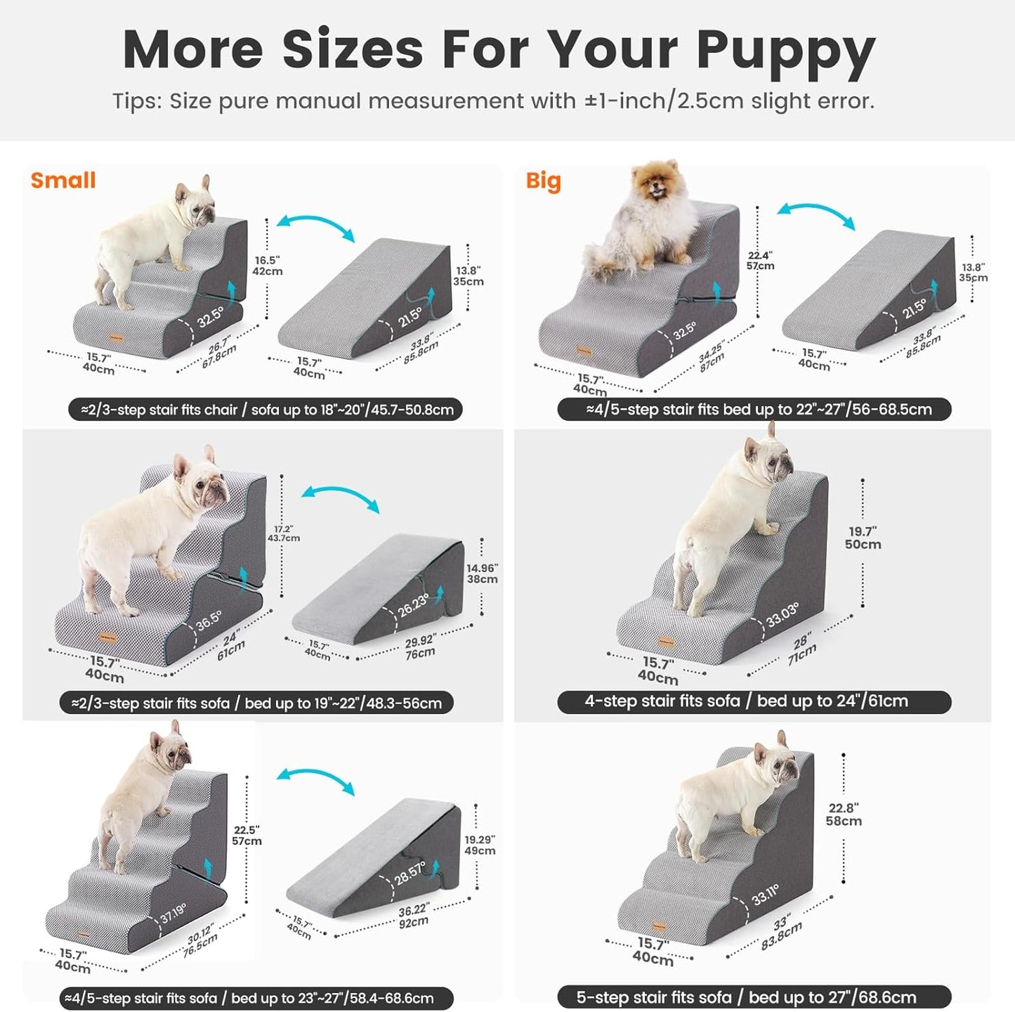 Gardner Pet 4-Step Dog Stairs for Small Dogs 18.5" H, Curved 4-Step Pet Stairs, Dog Steps for High Bed (18-20 in), Couch with Durable Non-Slip Waterproof Fabric Cover and CertiPUR-US Certified Foam