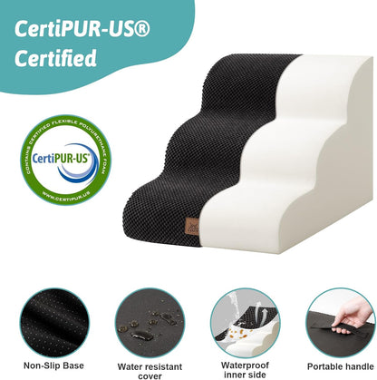 COZY KISS Dog Stairs for Small Dogs 15.7" H, Curved Dog Step for Puppy, Older Cat, Medium Pet Ramp for Sofa, Couch or Chair, Ladder with High Density Foam, 3 Step, 15.7x22.4x15.7 inch, Beige