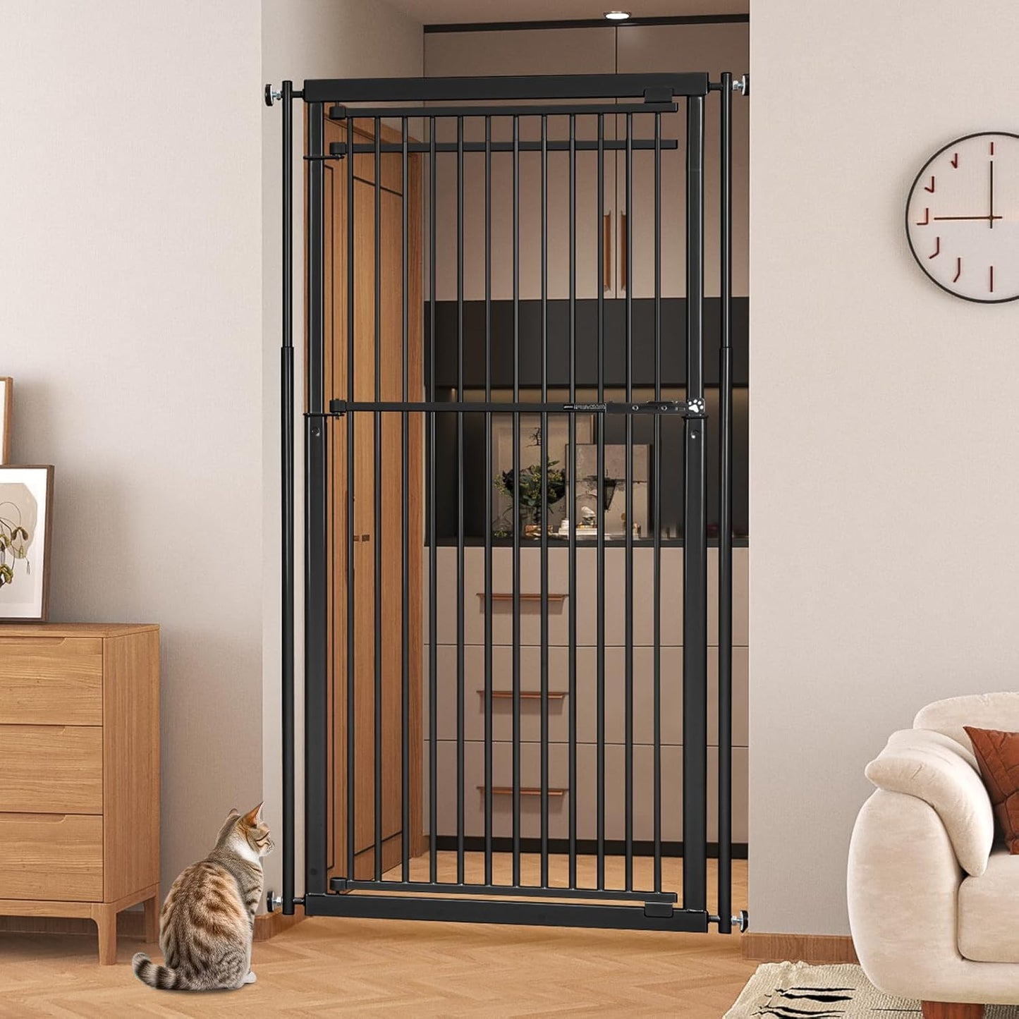 78.8" Extra Tall Cat Gate, 32.8-37.4" Wide Tall Dog Gate for Doorways/Hallways, NO Drilling Pressure Mounted Pet Gate for Stairs, Studio, Kitchen (White)
