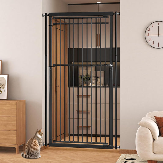 78.8" Extra Tall Cat Gate, 32.8-37.4" Wide Tall Dog Gate for Doorways/Hallways, NO Drilling Pressure Mounted Pet Gate for Stairs, Studio, Kitchen (White)