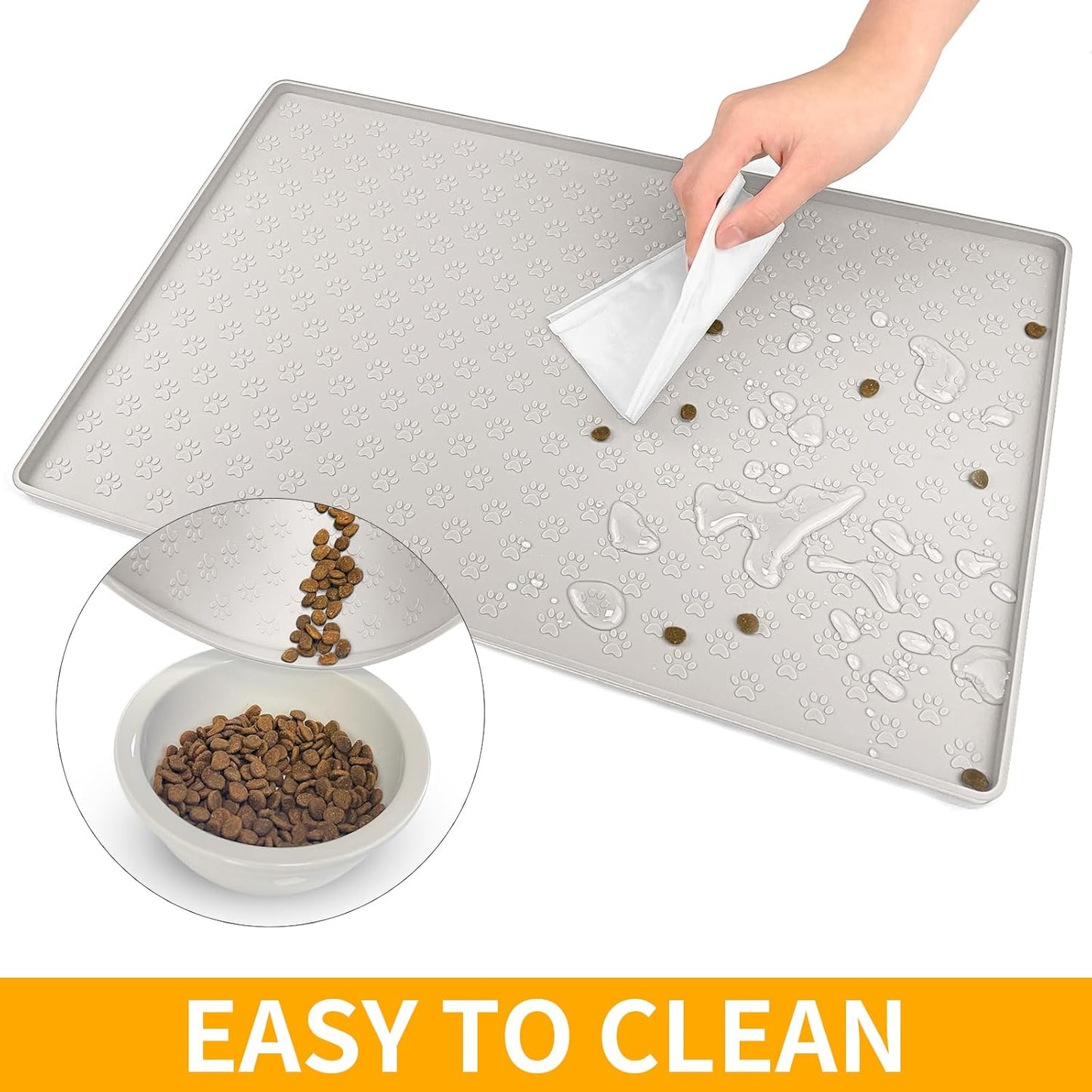 Ptlom Pet Placemat for Dog and Cat, Mat for Prevent Food and Water Overflow, Suitable for Small, Medium and Big Pet, 18" 12", Grey, Silicone